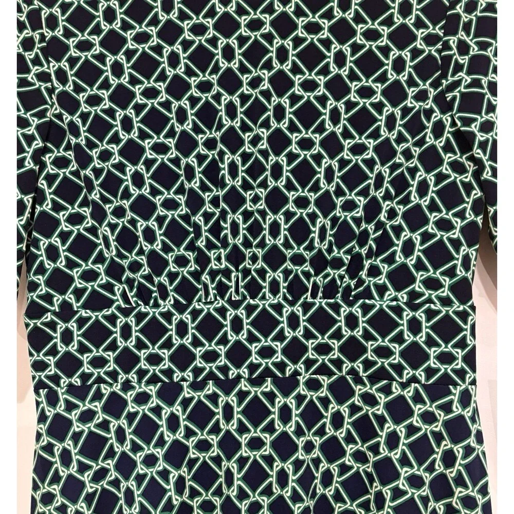 London Times Dress Women's Size 6P Petites Navy Blue Green Printed A-Line NWT - Picture 4 of 12